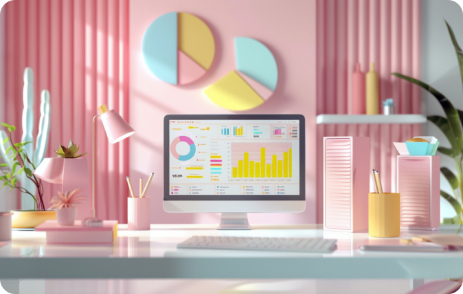 A computer showing CX diagrams and piecharts.